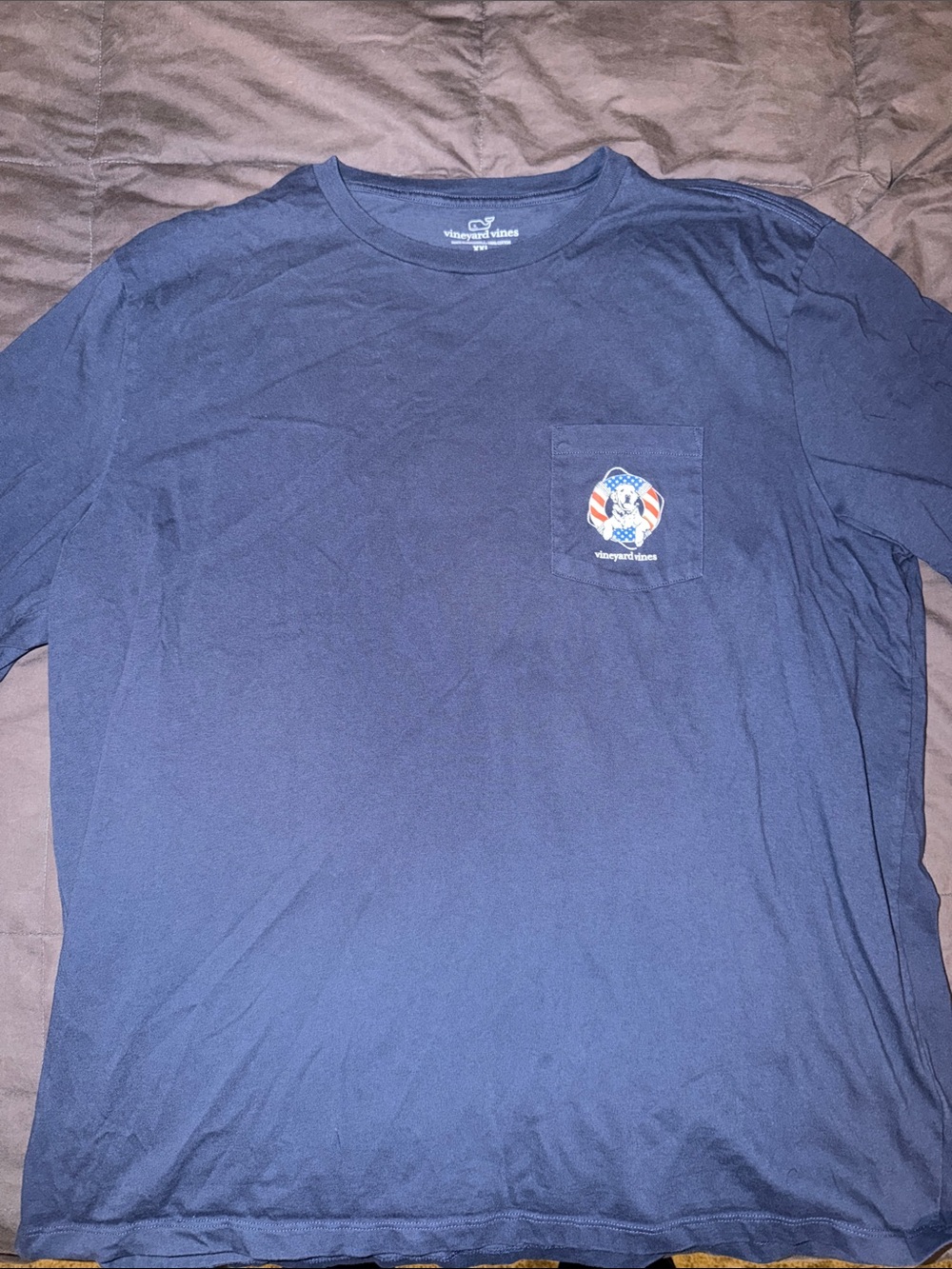 Vineyard Vines Navy Short-Sleeve Pocket Tee with Patriotic Dog Patch